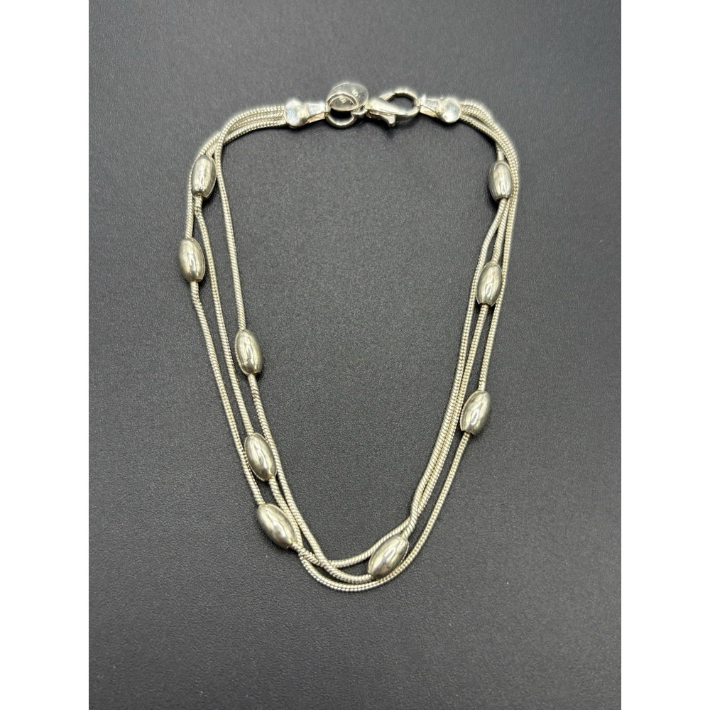 8"  Vintage Sterling Silver Multi Strand Bead Bracelet 6 Grams H7